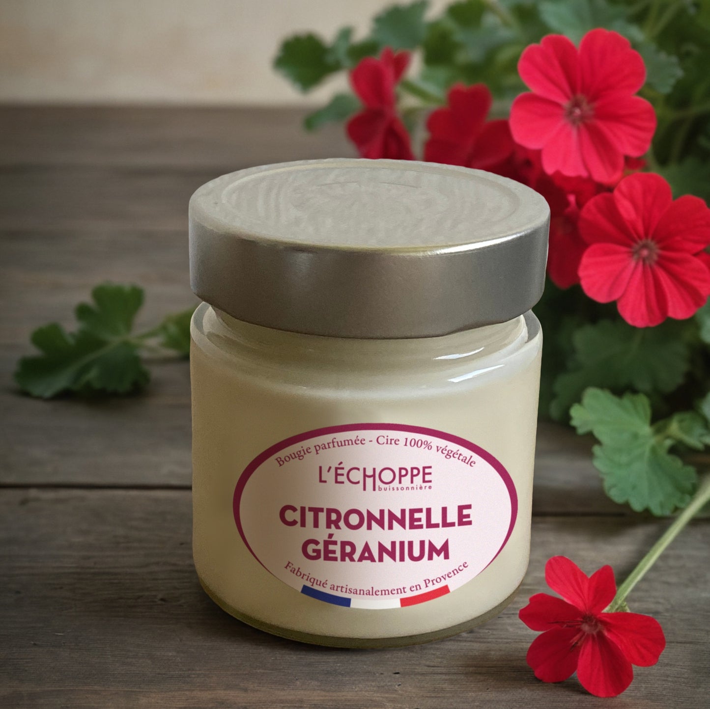 Bougie parfumée "Citronnelle / Géranium" pot rond couvercle métal 180g