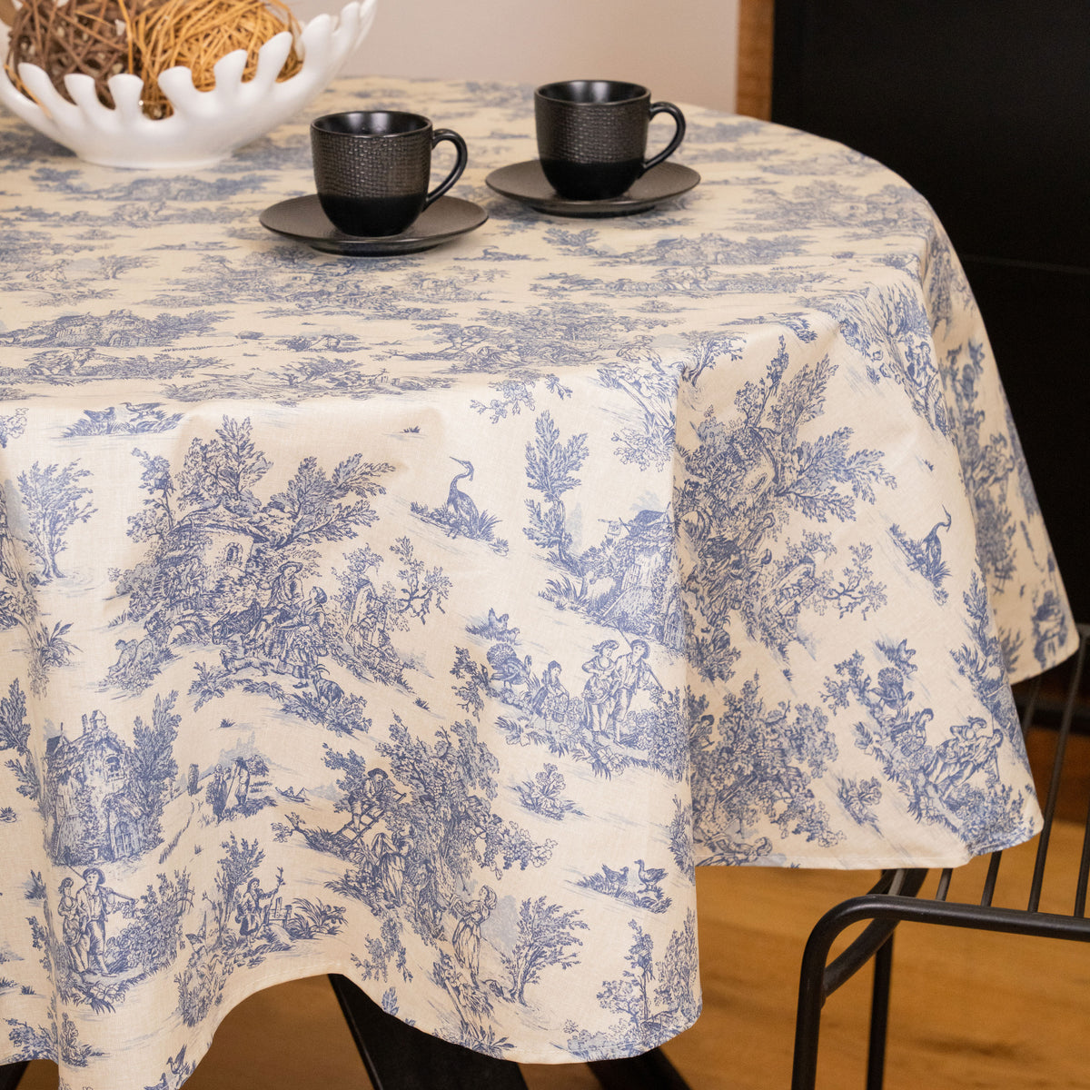 Nappe ronde enduite toile de jouy navy Ø150cm