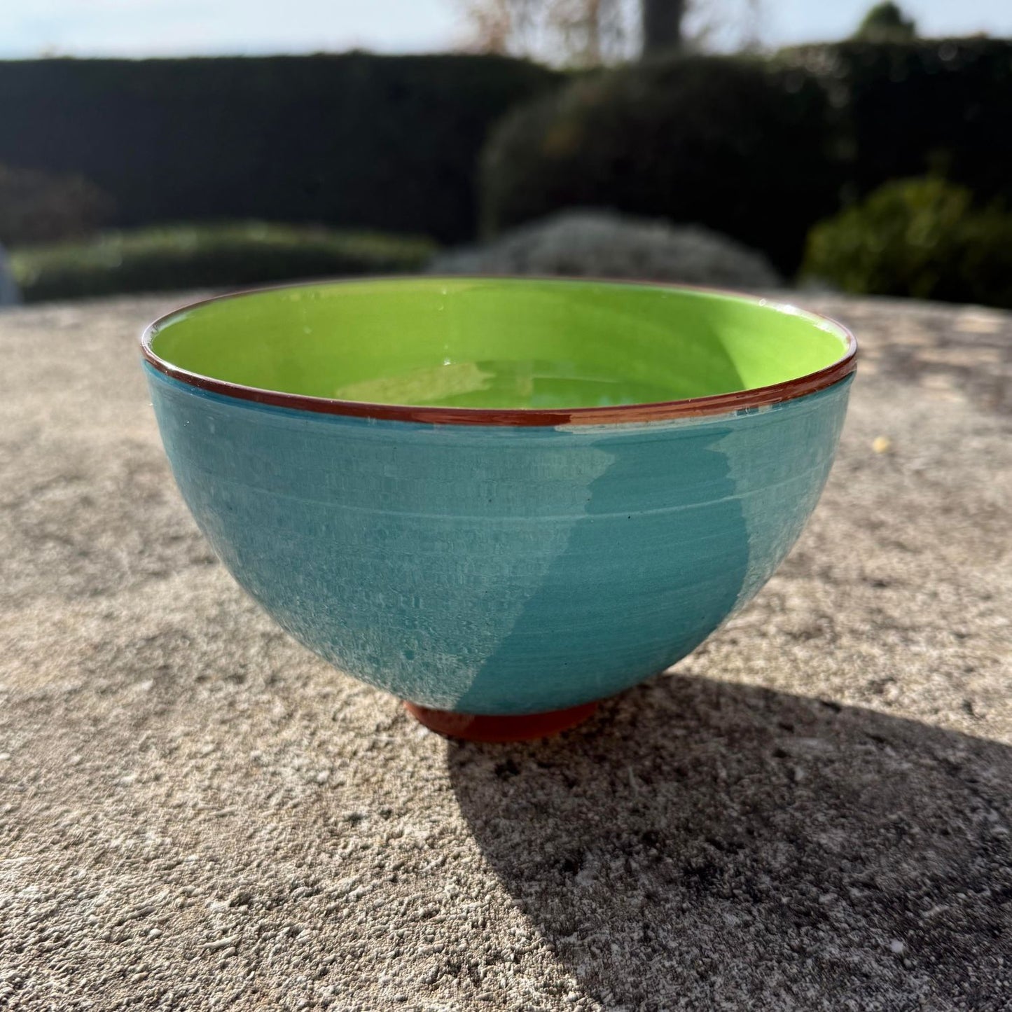 Grand bol céramique bicolore Bleu turquoise/Vert pomme H10,5cm