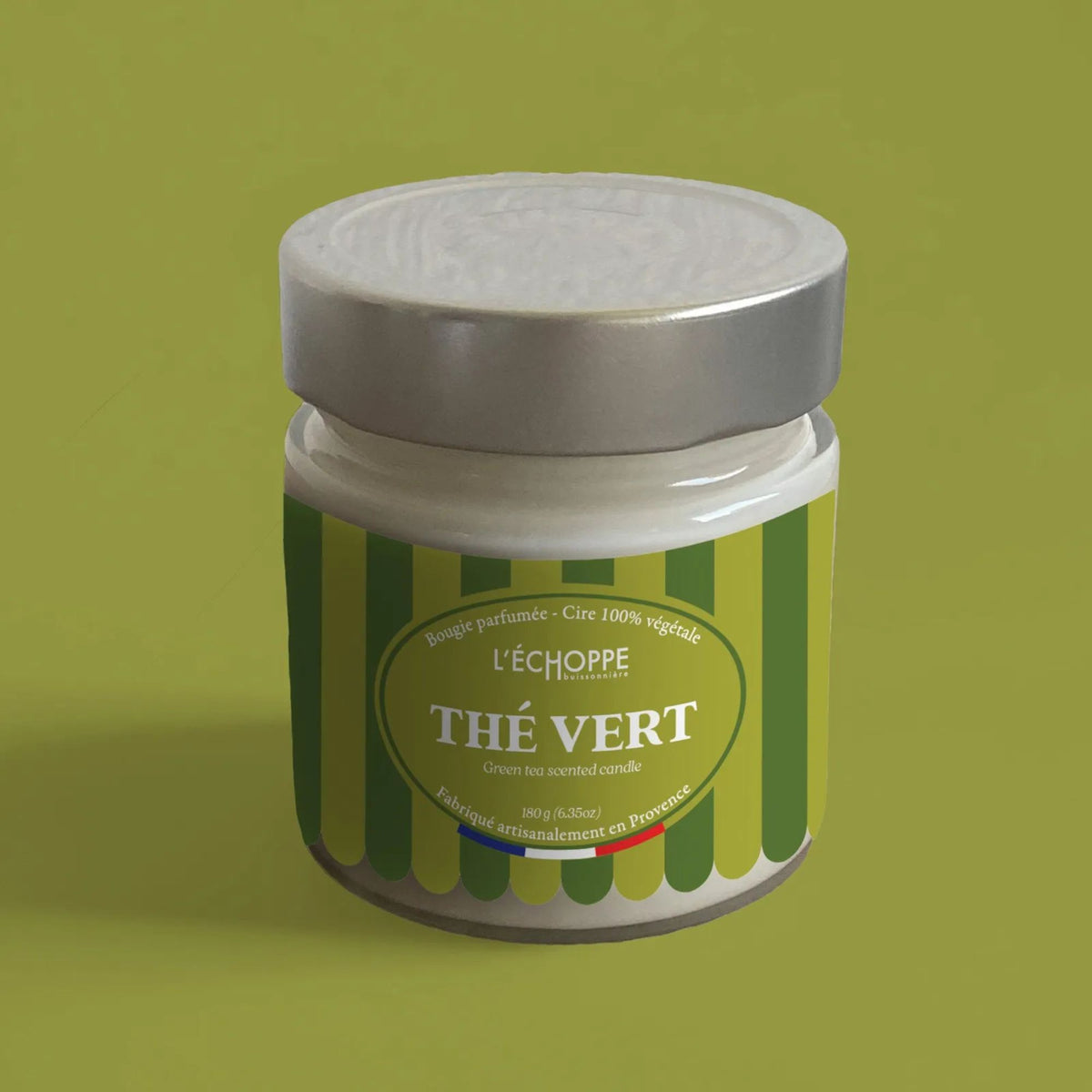 Bougie parfumée "Thé Vert" pot rond couvercle métal 180g