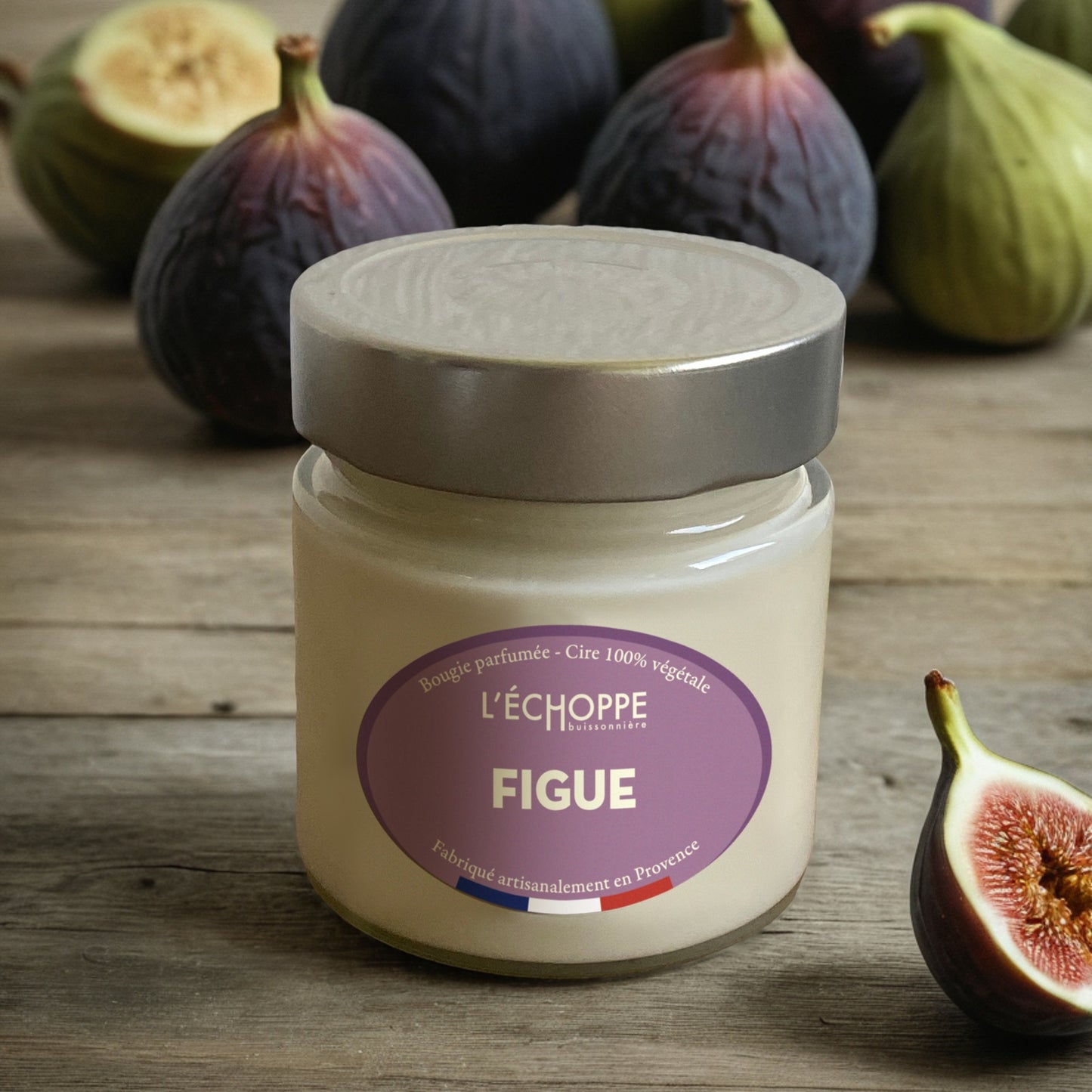 Bougie parfumée "Figue" pot rond couvercle métal 180g