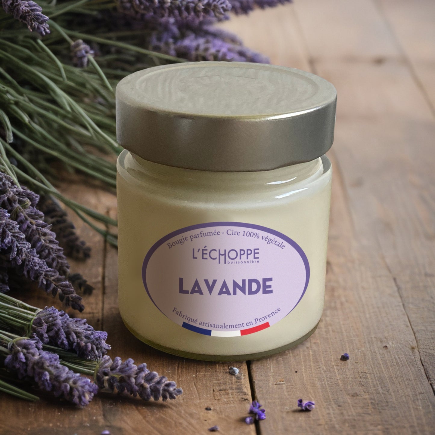 Bougie parfumée "Lavande" pot rond couvercle métal 180g