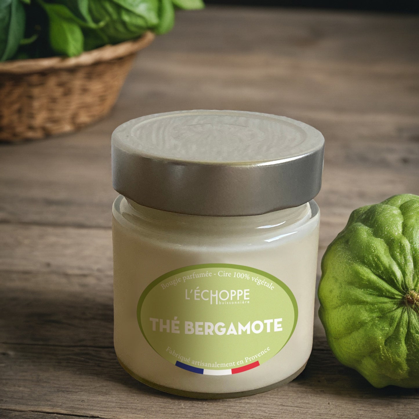 Bougie parfumée "Thé Bergamote" pot rond couvercle métal 180g