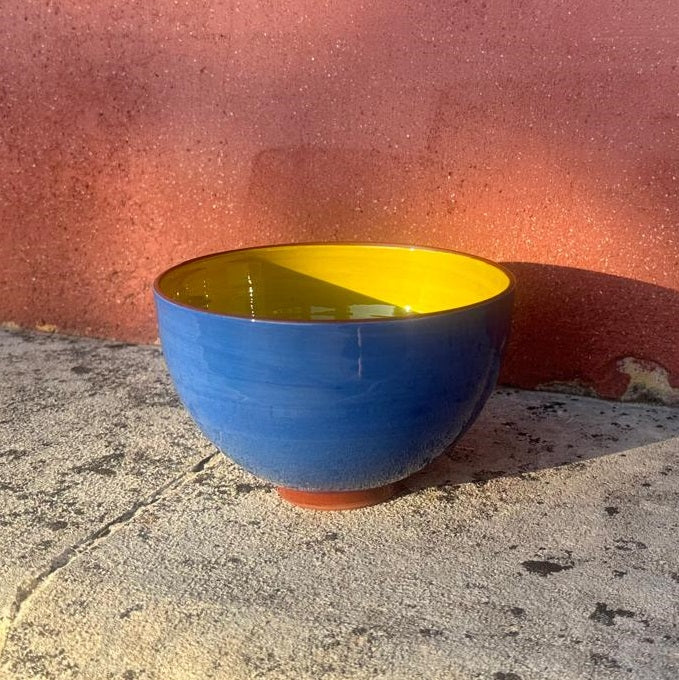Grand bol céramique bicolore Bleu roi/Jaune colza H10,5cm