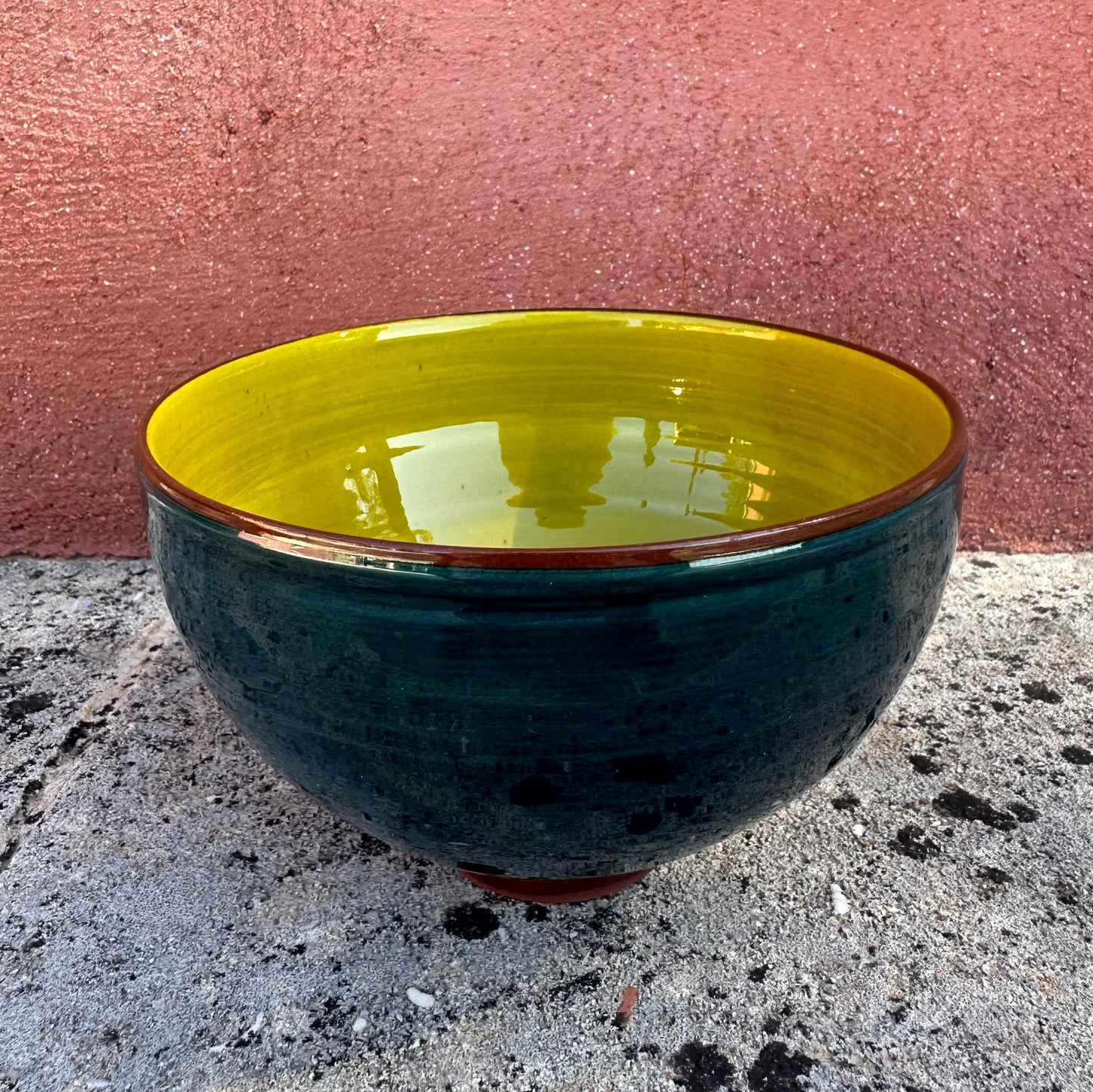 Grand bol céramique bicolore Bleu vert/Jaune colza H10,5cm