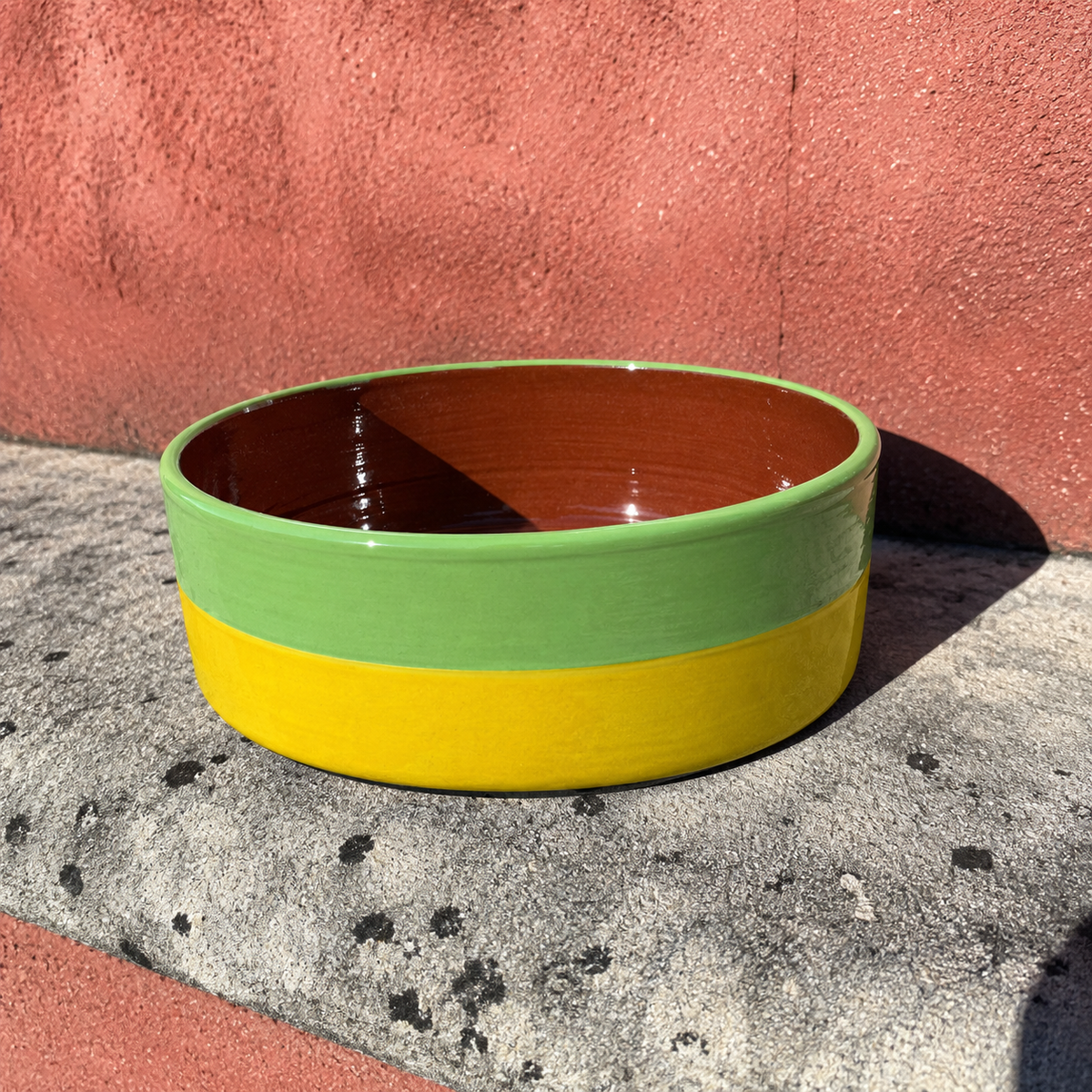 Grand plat rond céramique bicolore Jaune/Vert pomme Ø24cm
