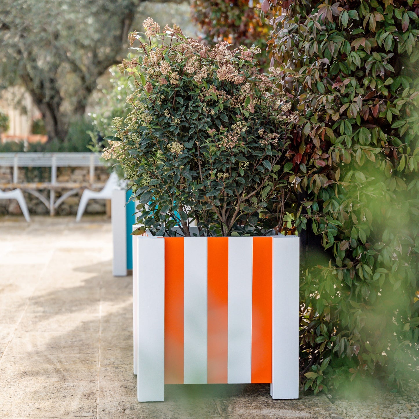 Lot de 2 Jardinières en bois bayadère Orange & Blanc