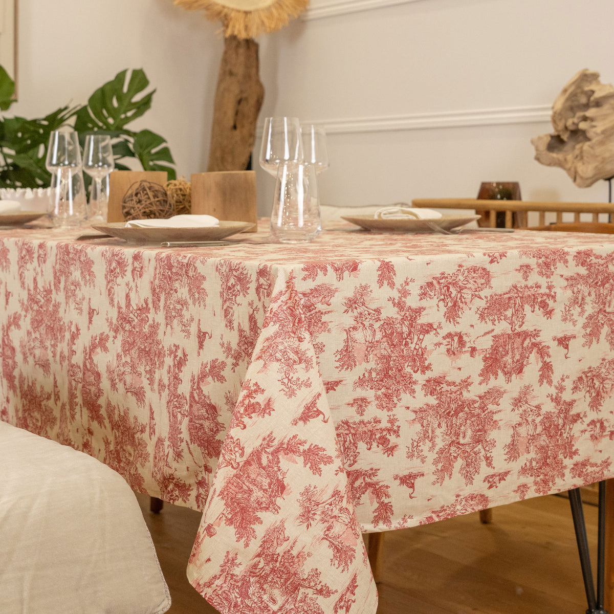 Nappe enduite toile de jouy rouge 300 X 150cm