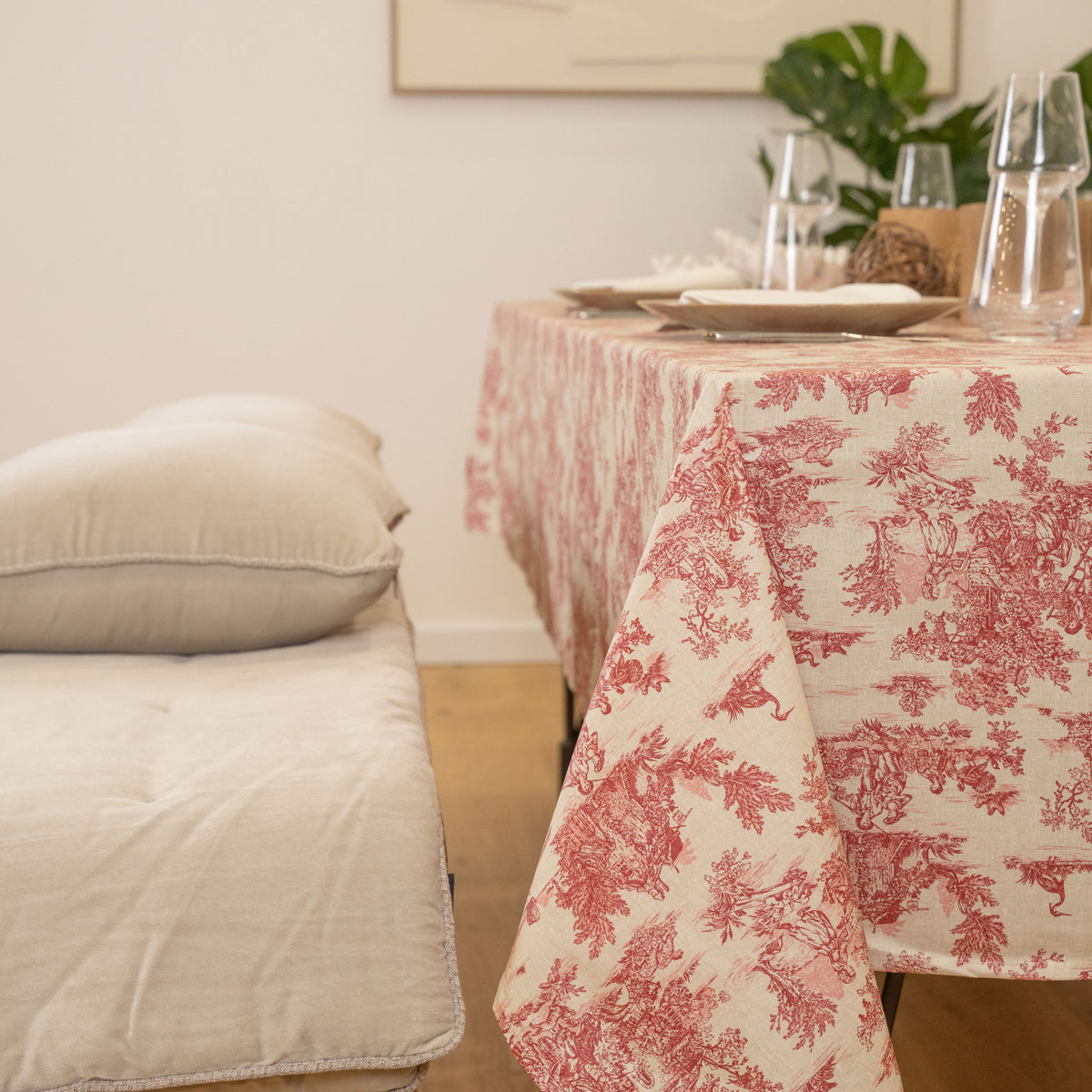 Nappe enduite toile de jouy rouge 300 X 150cm