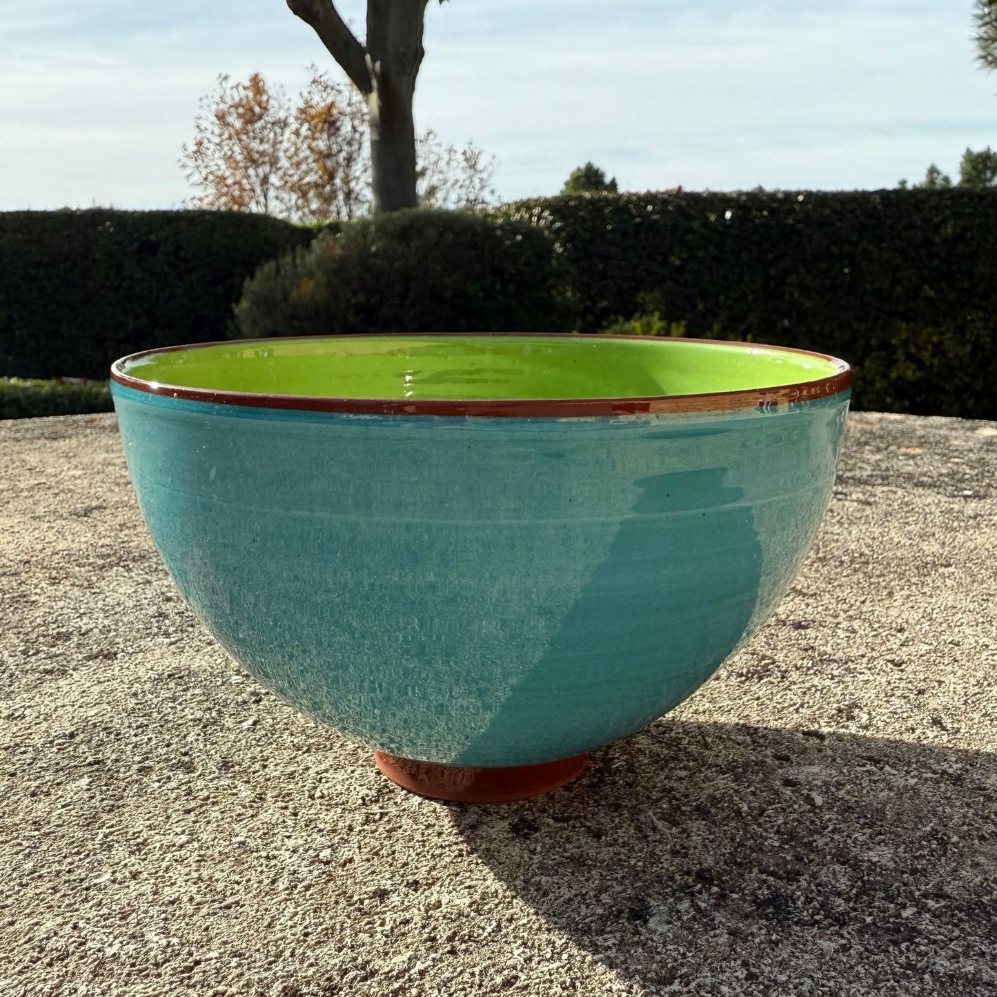 Grand bol céramique bicolore Bleu turquoise/Vert pomme H10,5cm