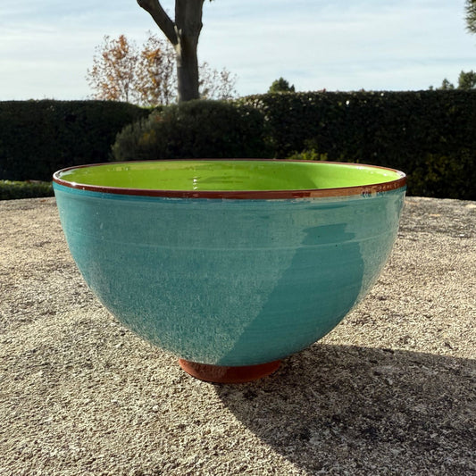Grand bol céramique bicolore Bleu turquoise/Vert pomme H10,5cm