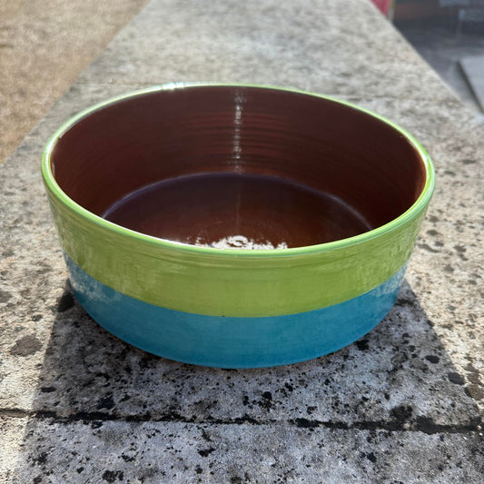 Grand plat rond céramique bicolore Vert d'eau/Turquoise Ø24cm