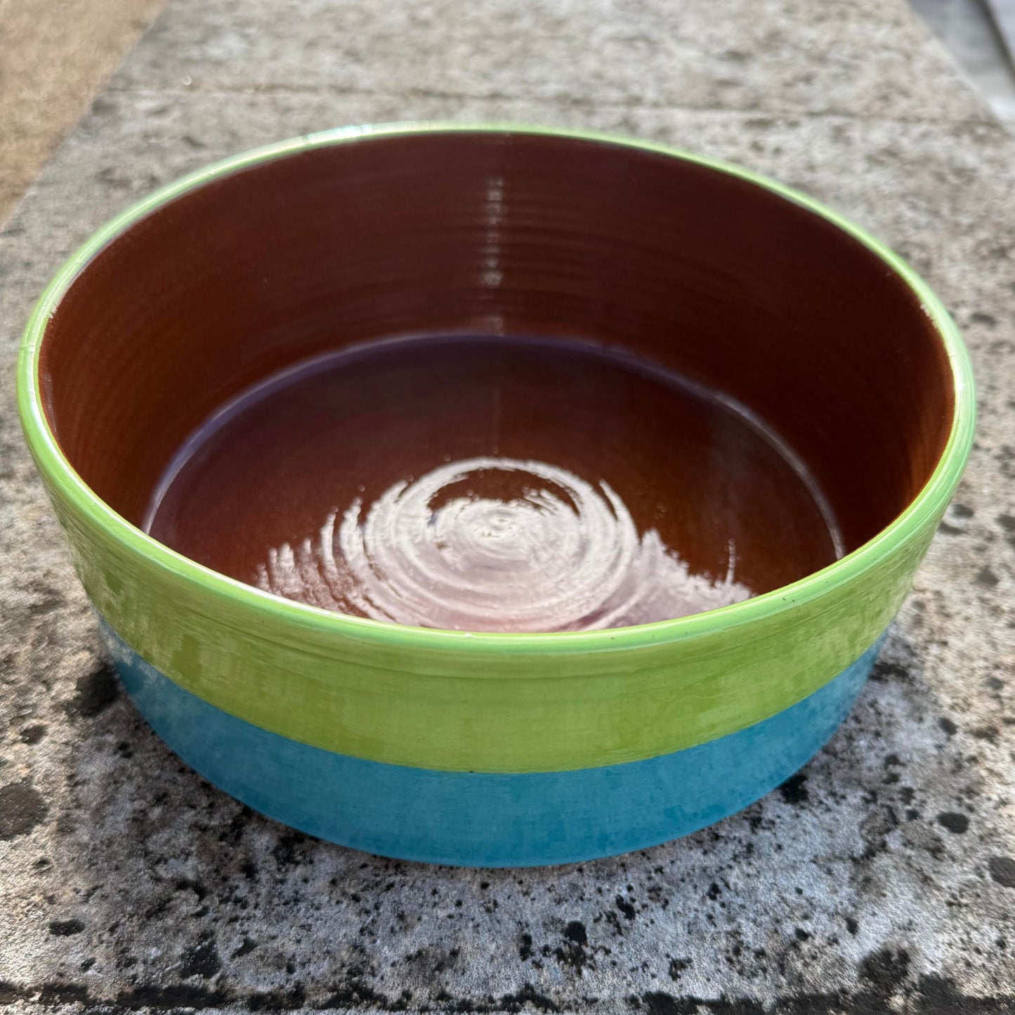 Grand plat rond céramique bicolore Vert d'eau/Turquoise Ø24cm