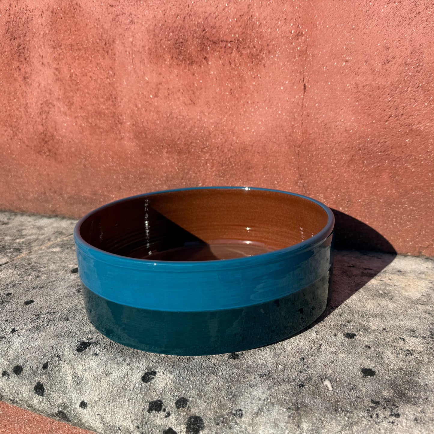 Grand plat rond céramique bicolore bleu cobalt/Bleu roi Ø24cm
