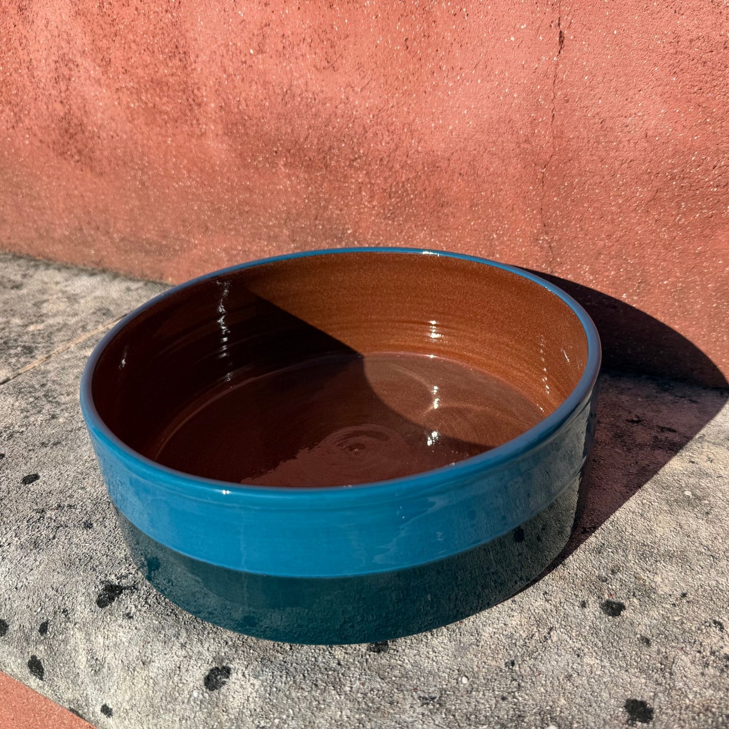 Grand plat rond céramique bicolore bleu cobalt/Bleu roi Ø24cm