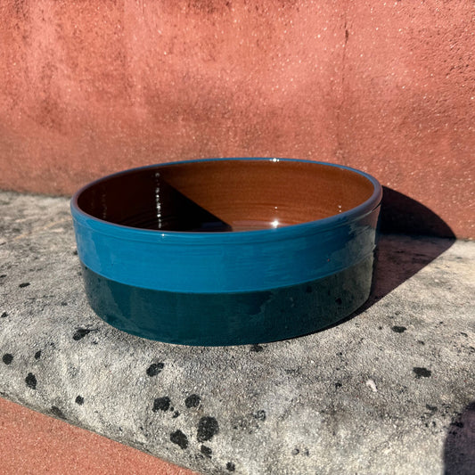 Grand plat rond céramique bicolore bleu cobalt/Bleu roi Ø24cm