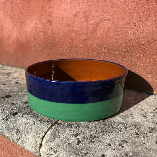 Grand plat rond céramique bicolore Bleu cobalt/Vert herbe Ø24cm