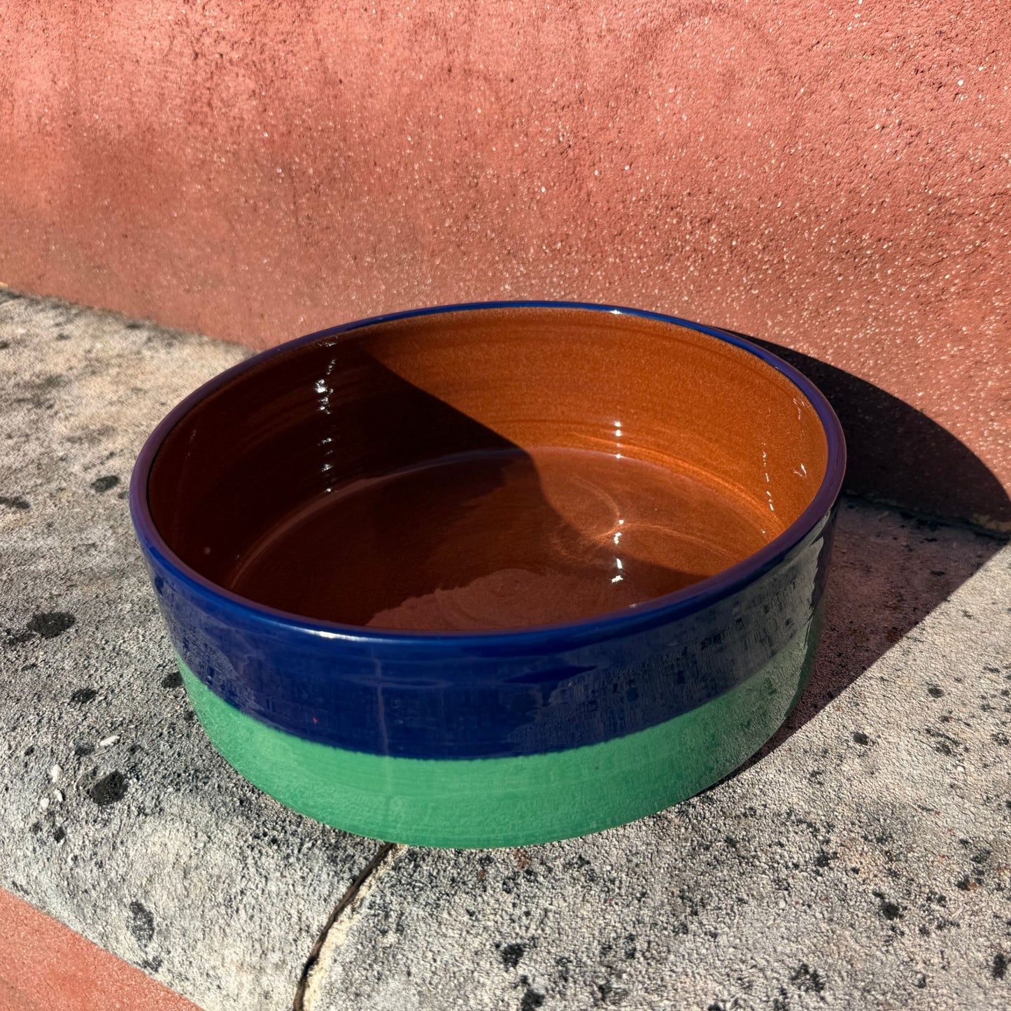 Grand plat rond céramique bicolore Bleu cobalt/Vert herbe Ø24cm