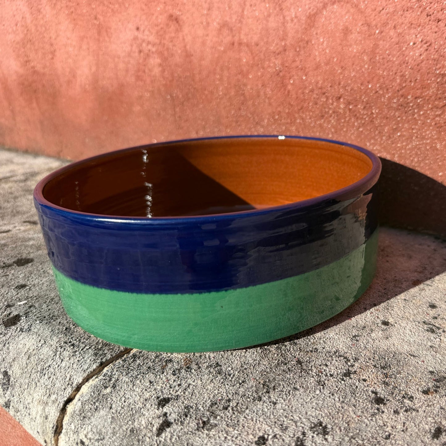 Grand plat rond céramique bicolore Bleu cobalt/Vert herbe Ø24cm