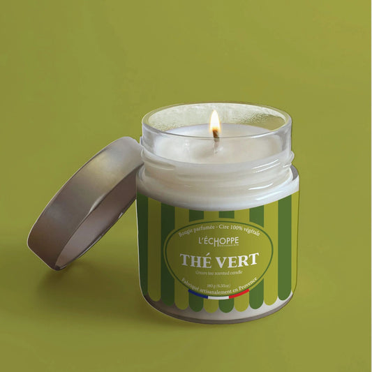 Bougie parfumée "Thé Vert" pot rond couvercle métal 180g