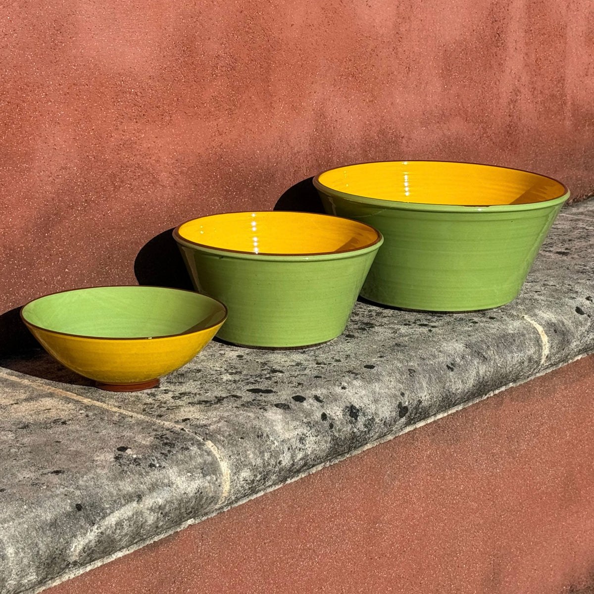 Grand saladier céramique bicolore Vert pomme/Jaune Ø28cm
