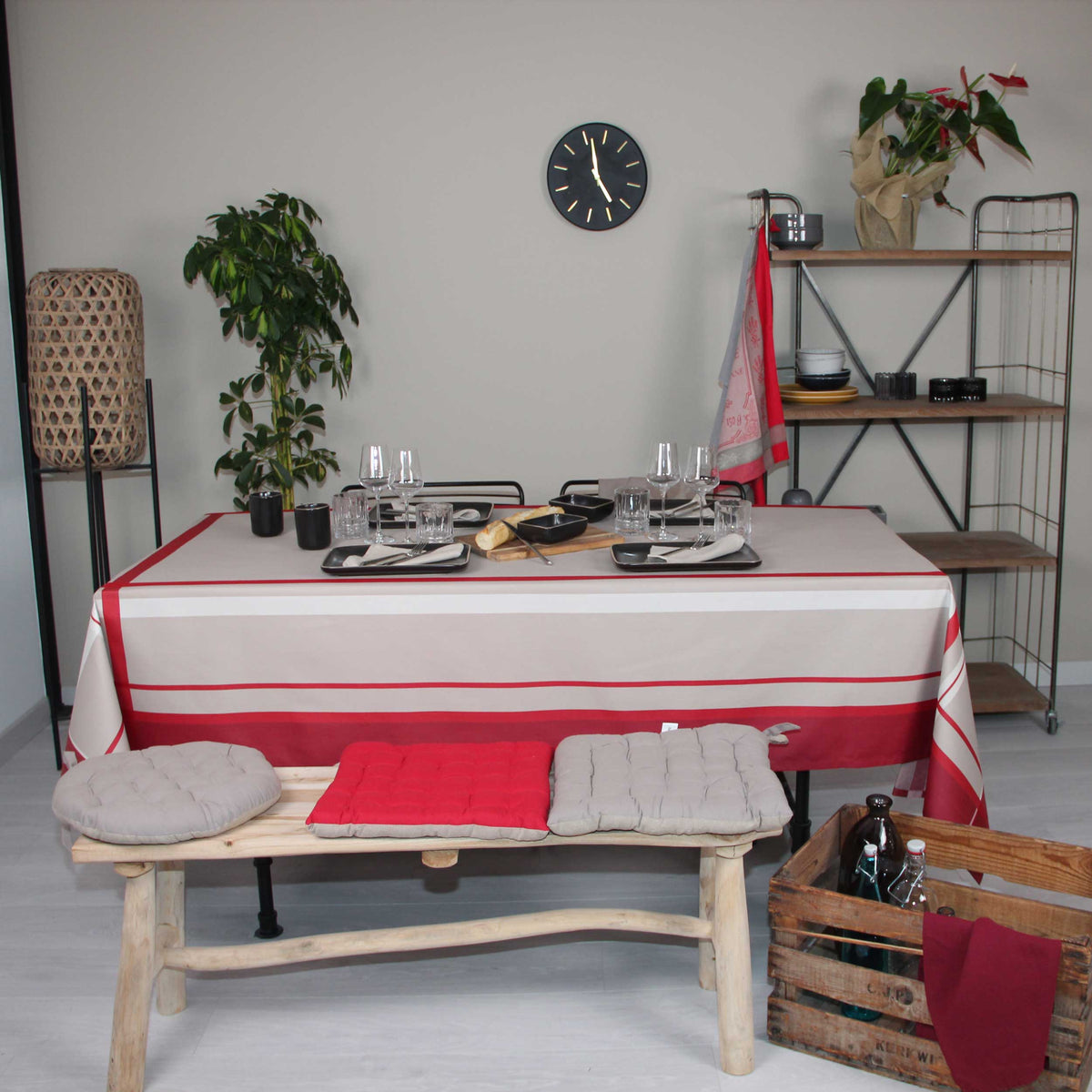 Nappe enduite Greige/rouge Century 300 X 150cm