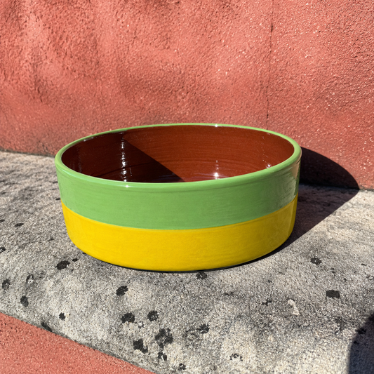 Grand plat rond céramique bicolore Jaune/Vert pomme  Ø24cm