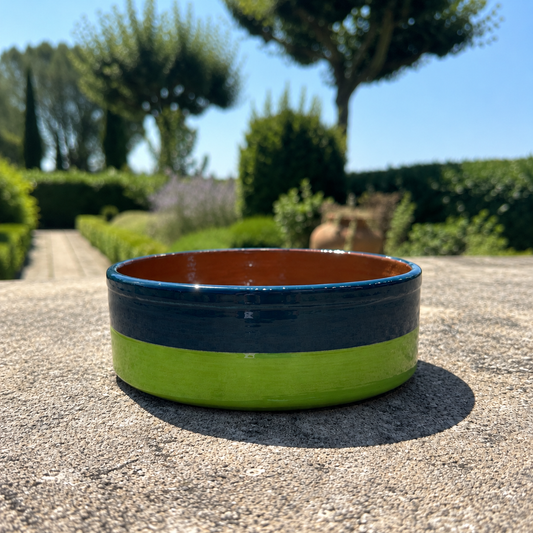 Petit plat rond céramique bicolore Vert herbe/Bleu cobalt Ø19cm