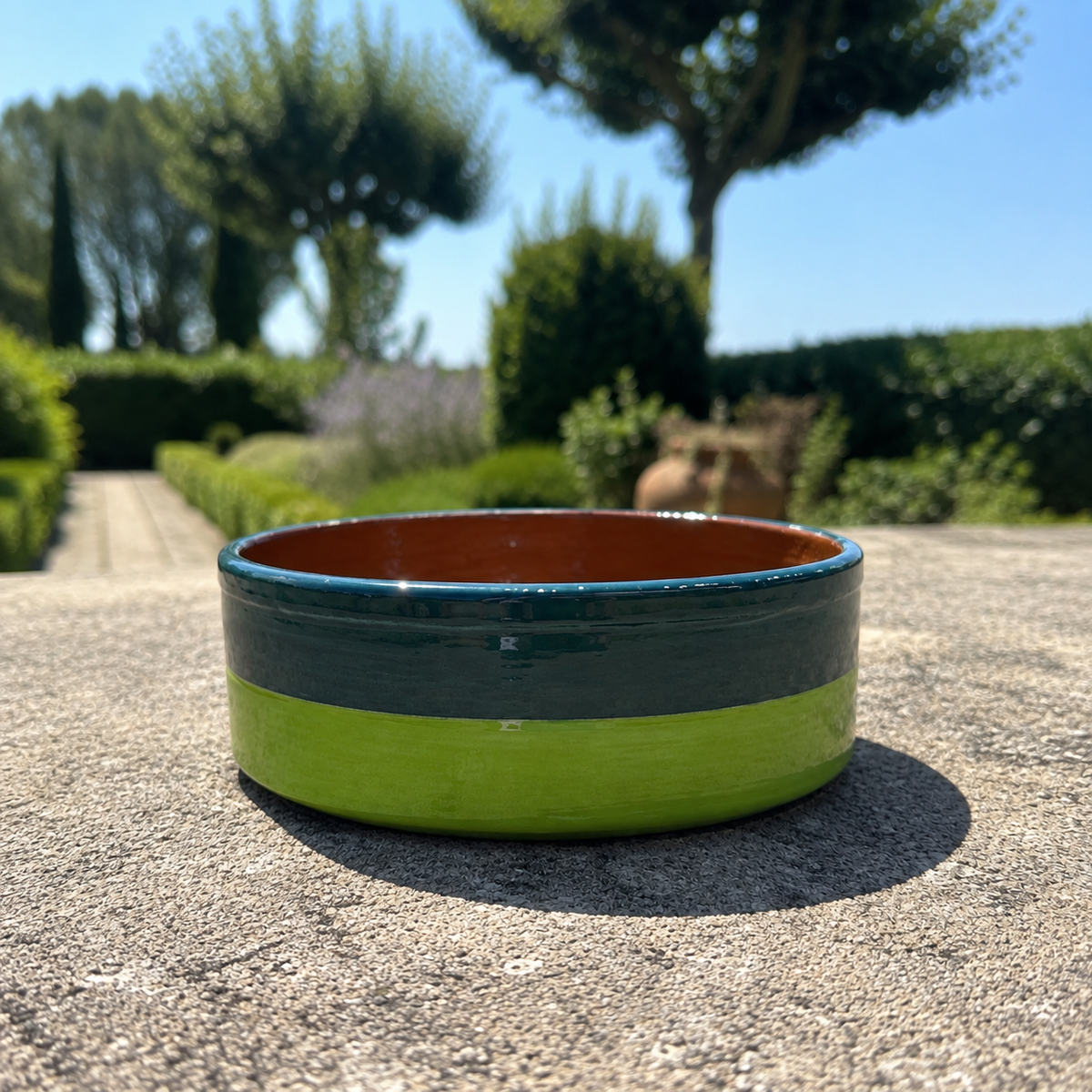 Petit plat rond céramique bicolore Vert herbe/Bleu cobalt Ø19cm